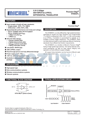SY89327L_07 datasheet - 3.3V 2.5Gbps ANY INPUT-to-LVPECL DIFFERENTIAL TRANSLATOR