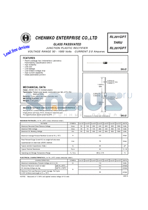 RL201GPT datasheet - JUNCTION PLASTIC RECTIFIER