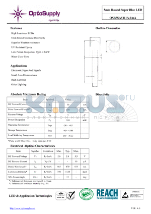 OSB5SA5111A-1MA datasheet - 5mm Round Super Blue LED