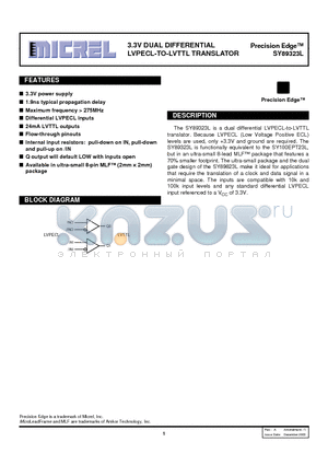 SY89323L datasheet - 3.3V DUAL DIFFERENTIAL LVPECL TO LVTTL TRASLATOR