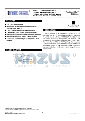 SY89328L datasheet - 3V LVTTL-TO-DIFFERENTIAL, LVPECL AND DIFFERENTIAL, LVPECL-TO-LVTTL TRANSLATOR