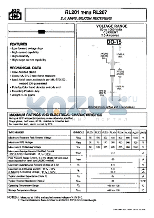 RL202 datasheet - 2.0 AMPS. SILICON RECTIFIERS