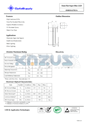 OSB5SA57E1A datasheet - 5mm Flat Super Blue LED