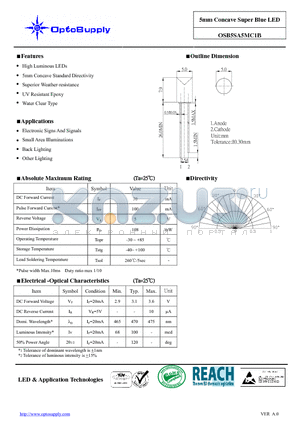 OSB5SA5MC1B datasheet - 5mm Concave Super Blue LED