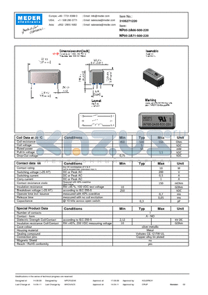 NP05-2A71-500-220 datasheet - NP Reed Relay