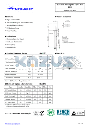 OSB5SA71A1B datasheet - 2x5x7mm Rectangular Super Blue