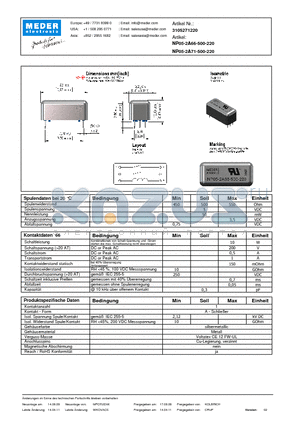 NP05-2A71-500-220_DE datasheet - (deutsch) NP Reed Relay