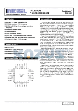 SY89420V datasheet - 5V/3.3V DUAL PHASE LOCKED LOOP