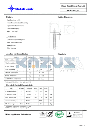 OSB5SAA131A datasheet - 10mm Round Super Blue LED