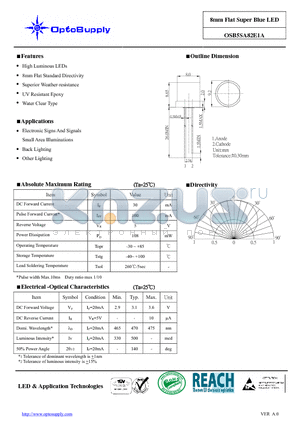 OSB5SA82E1A datasheet - 8mm Flat Super Blue LED