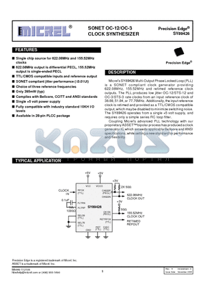 SY89426_05 datasheet - SONET OC-12/OC-3 CLOCK SYNTHESIZER