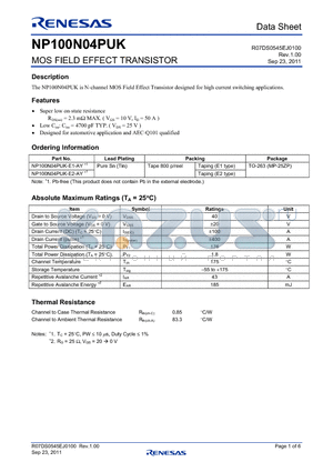 NP100N04PUK-E1-AY datasheet - MOS FIELD EFFECT TRANSISTOR