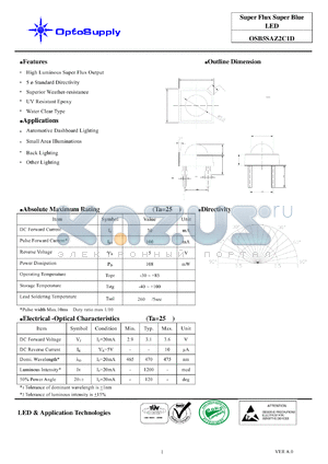 OSB5SAZ2C1D datasheet - Super Flux Super Blue LED