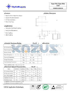 OSB5SAZ4E1D datasheet - Super Flux Super Blue LED