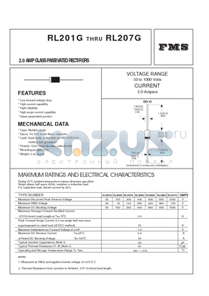 RL202G datasheet - 2.0 AMP GLASS PASSIVATED RECTIFIERS