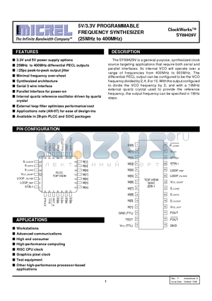 SY89429VJC datasheet - 5V/3.3V PROGRAMMABLE FREQUENCY SYNTHESIZER 25MHz to 400MHz