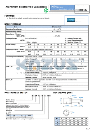 NP10V221MTA10X16 datasheet - Aluminum Electrolytic Capacitors