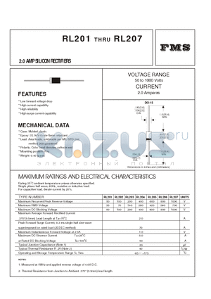 RL203 datasheet - 2.0 AMP SILICON RECTIFIERS