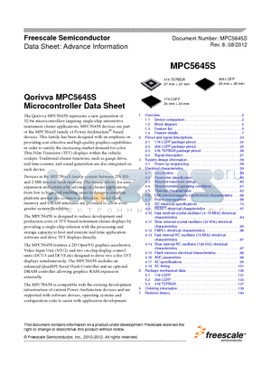 PPC5645SF0VLTA datasheet - Qorivva MPC5645S Microcontroller Data Sheet