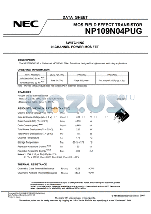 NP109N04PUG datasheet - MOS FIELD EFFECT TRANSISTOR SWITCHING N-CHANNEL POWER MOS FET