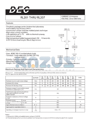 RL203 datasheet - CURRENT 2.0 Amperes VOLTAGE 50 to 1000 Volts