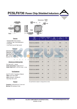 PCSLF0730 datasheet - Power Chip Shielded Inductors