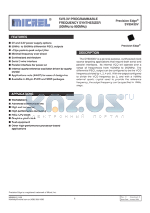 SY89430VZHTR datasheet - 5V/3.3V PROGRAMMABLE FREQUENCY SYNTHESIZER (50MHz to 950MHz)