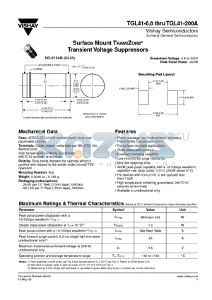 TGL41-100 datasheet - Surface Mount TRANSZORB Transient Voltage Suppressors