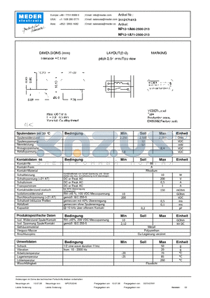 NP12-1A66-2500-213_DE datasheet - (deutsch) NP Reed Relay