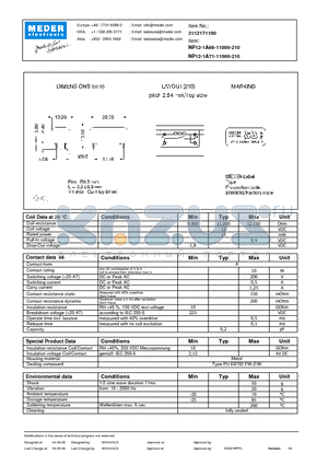 NP12-1A71-11000-210 datasheet - NP Reed Relays