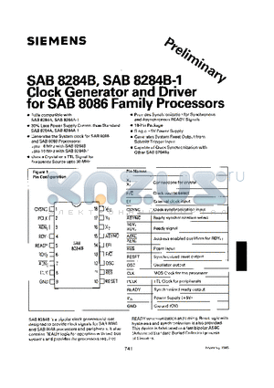 SAB8284B-1-P datasheet - CLOCK GENERATOR AND DRIVER FOR SAB8086 FAMILY PROCESSORS