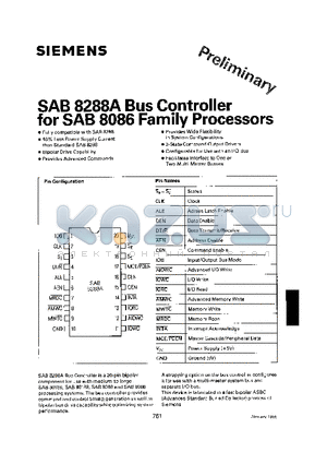 SAB8288A datasheet - Bus Controller for SAB 8086 Family Processors