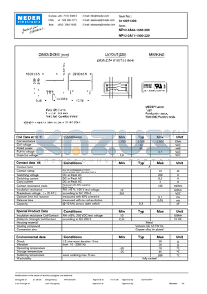 NP12-2A66-1500-220 datasheet - NP Reed Relay