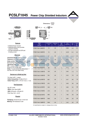 PCSLF1045-101M-RC datasheet - Power Chip Shielded Inductors