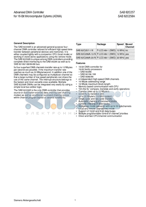 SAB82C257 datasheet - Advanced DMA Controller for 16-Bit Microcomputer Sytems (ADMA)