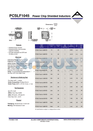 PCSLF1045-102M-RC datasheet - Power Chip Shielded Inductors