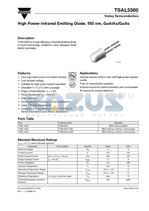 TSAL5300-FSZ datasheet - High Power Infrared Emitting Diode, 950 nm, GaAlAs/GaAs