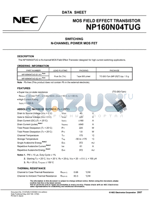 NP160N04TUG-E1-AY datasheet - MOS FIELD EFFECT TRANSISTOR