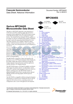 PPC5645SF0VLUA datasheet - Qorivva MPC5645S Microcontroller Data Sheet