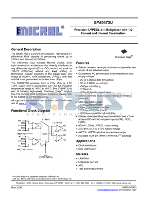 SY89473UMG datasheet - Precision LVPECL 2:1 Multiplexer with 1:2 Fanout and Internal Termination