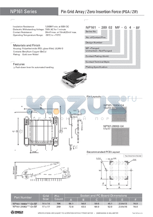 NP161-19604MF-G4-BF datasheet - Pin Grid Array / Zero Insertion Force (PGA / ZIF)