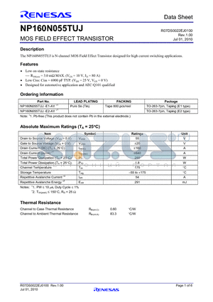 NP160N055TUJ-E1-AY datasheet - MOS FIELD EFFECT TRANSISTOR