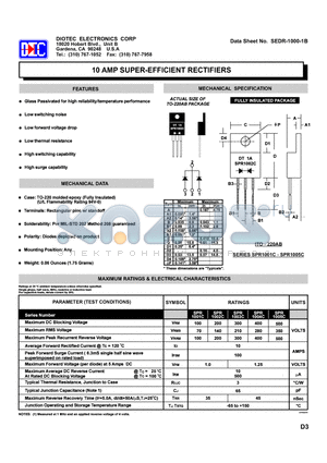 SPR1005C datasheet - 10 AMP SUPER-EFFICIENT RECTIFIERS