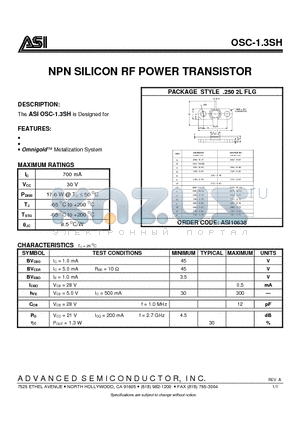 OSC-13SH datasheet - NPN SILICON RF POWER TRANSISTOR