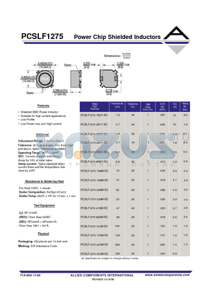 PCSLF1275-150M-RC datasheet - Power Chip Shielded Inductors