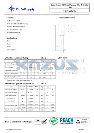 OSBWDS5A32A datasheet - 5mm Round Bi-Color Flashing Blue & White LED