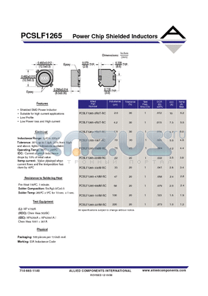 PCSLF1265-101M-RC datasheet - Power Chip Shielded Inductors