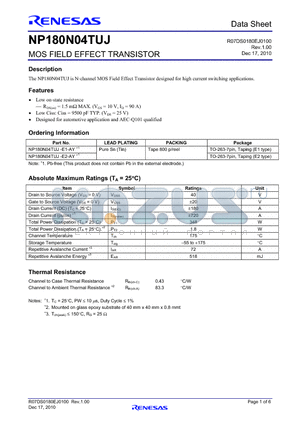 NP180N04TUJ-E1-AY datasheet - MOS FIELD EFFECT TRANSISTOR