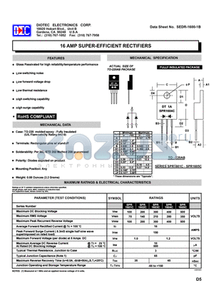 SPR1604C datasheet - 16 AMP SUPER-EFFICIENT RECTIFIERS