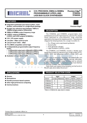 SY89534LHC datasheet - 3.3V, PRECISION, 33MHz to 500MHz PROGRAMMABLE LVPECL AND LVDS BUS CLOCK SYNTHESIZER